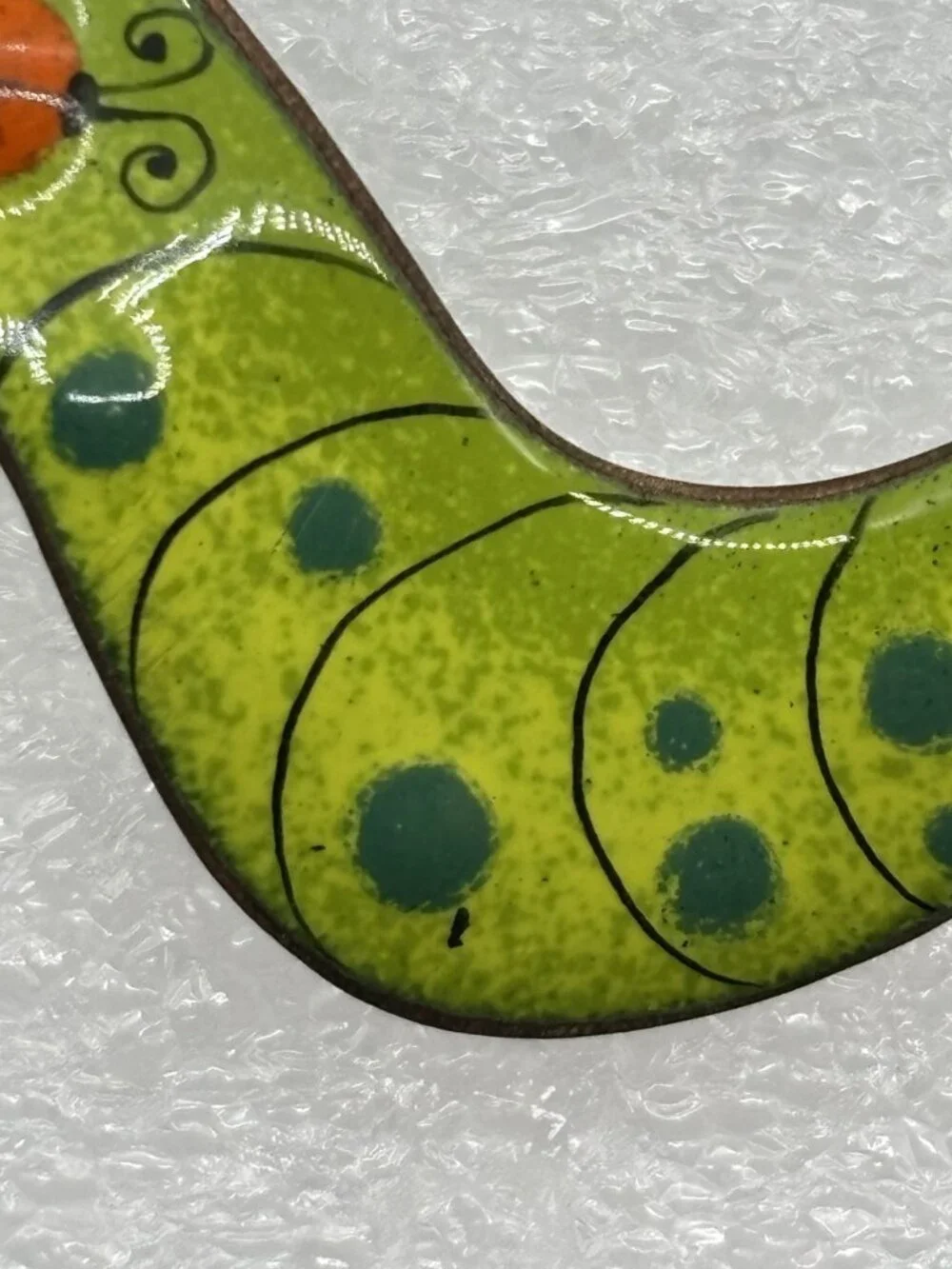Vintage Nanci Caterpillar With Ladybug Brooch Enameled Copper Mid Century Signed